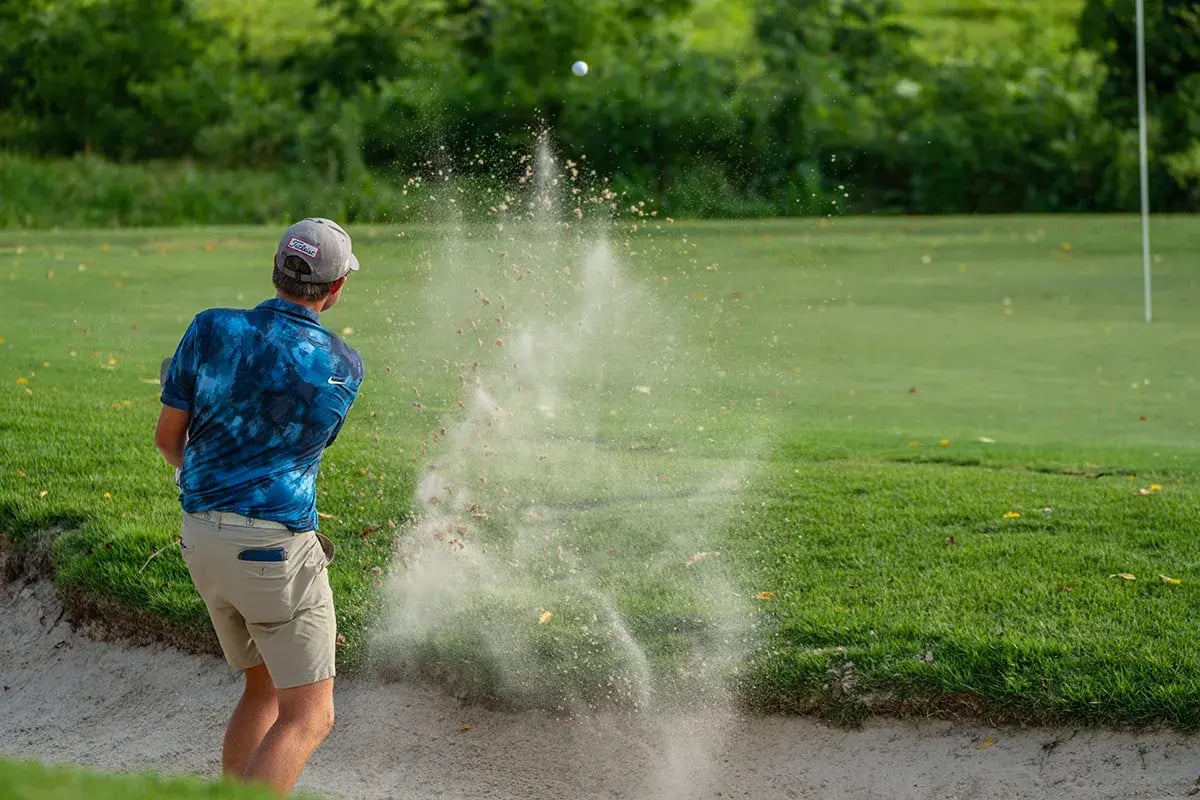 back of young man post swing